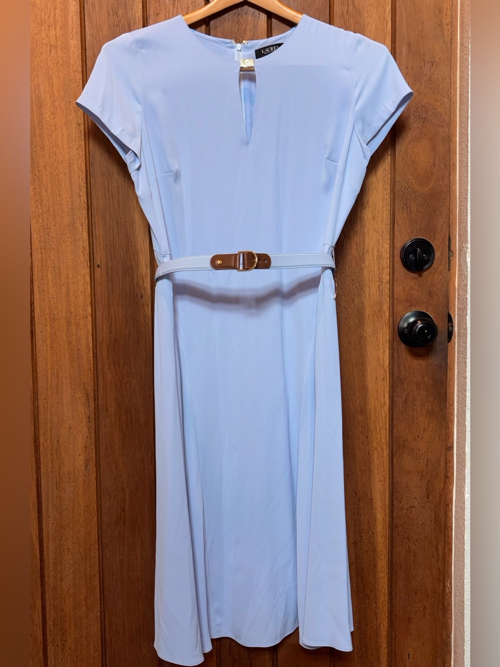 Ralph Lauren Pale Blue Midi Dress with Slim Belt